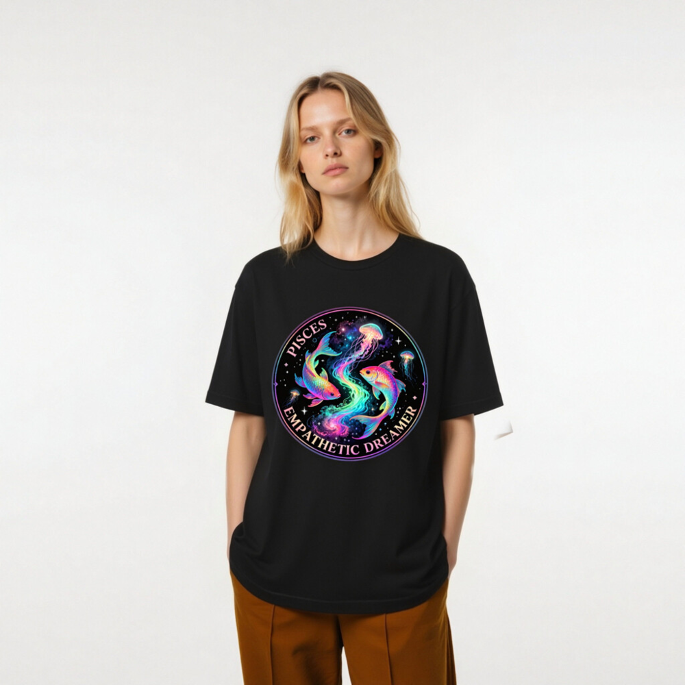 Pisces Empathetic Dreamer Unisex T-Shirt | Cosmic Fish & Jellyfish Design - Image 7