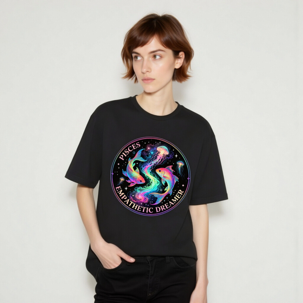 Pisces Empathetic Dreamer Unisex T-Shirt | Cosmic Fish & Jellyfish Design - Image 9