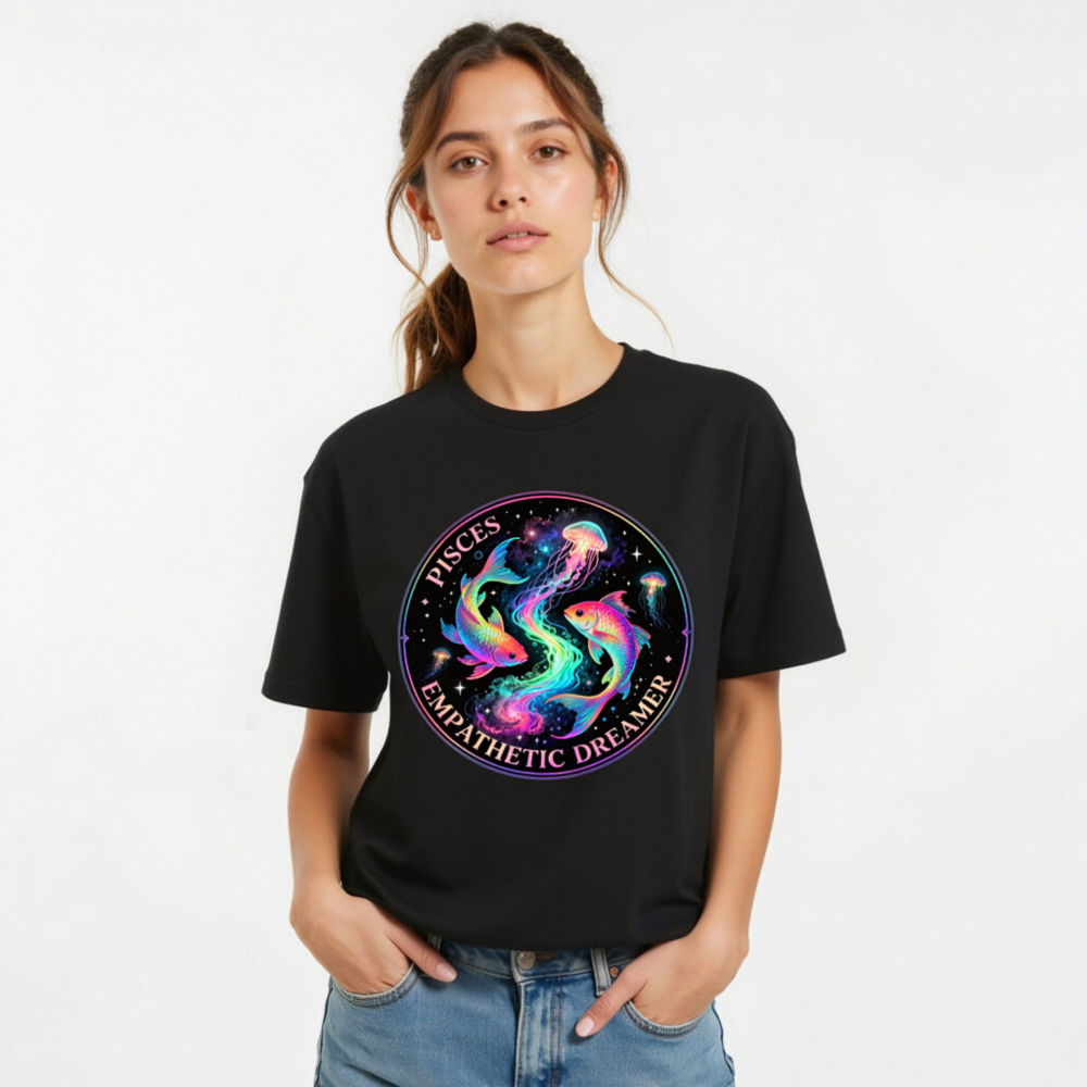 Pisces Empathetic Dreamer Unisex T-Shirt | Cosmic Fish & Jellyfish Design - Image 10