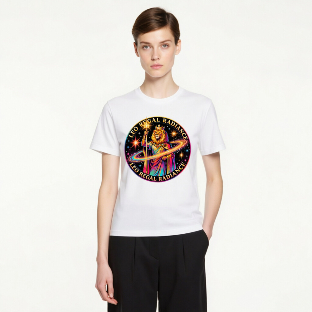 Leo Regal Radiance Unisex T-Shirt - Cosmic Lion King Design - Image 3