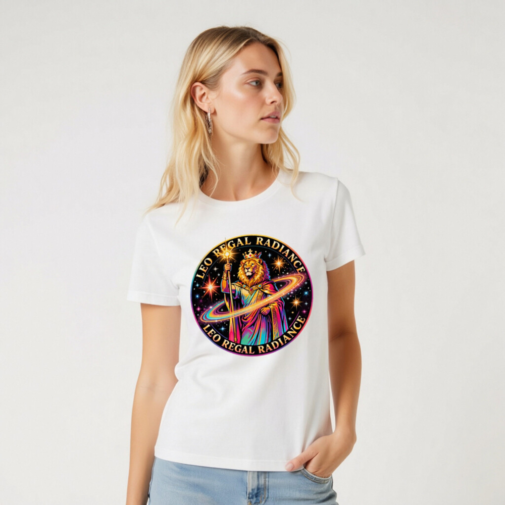Leo Regal Radiance Unisex T-Shirt - Cosmic Lion King Design - Image 7