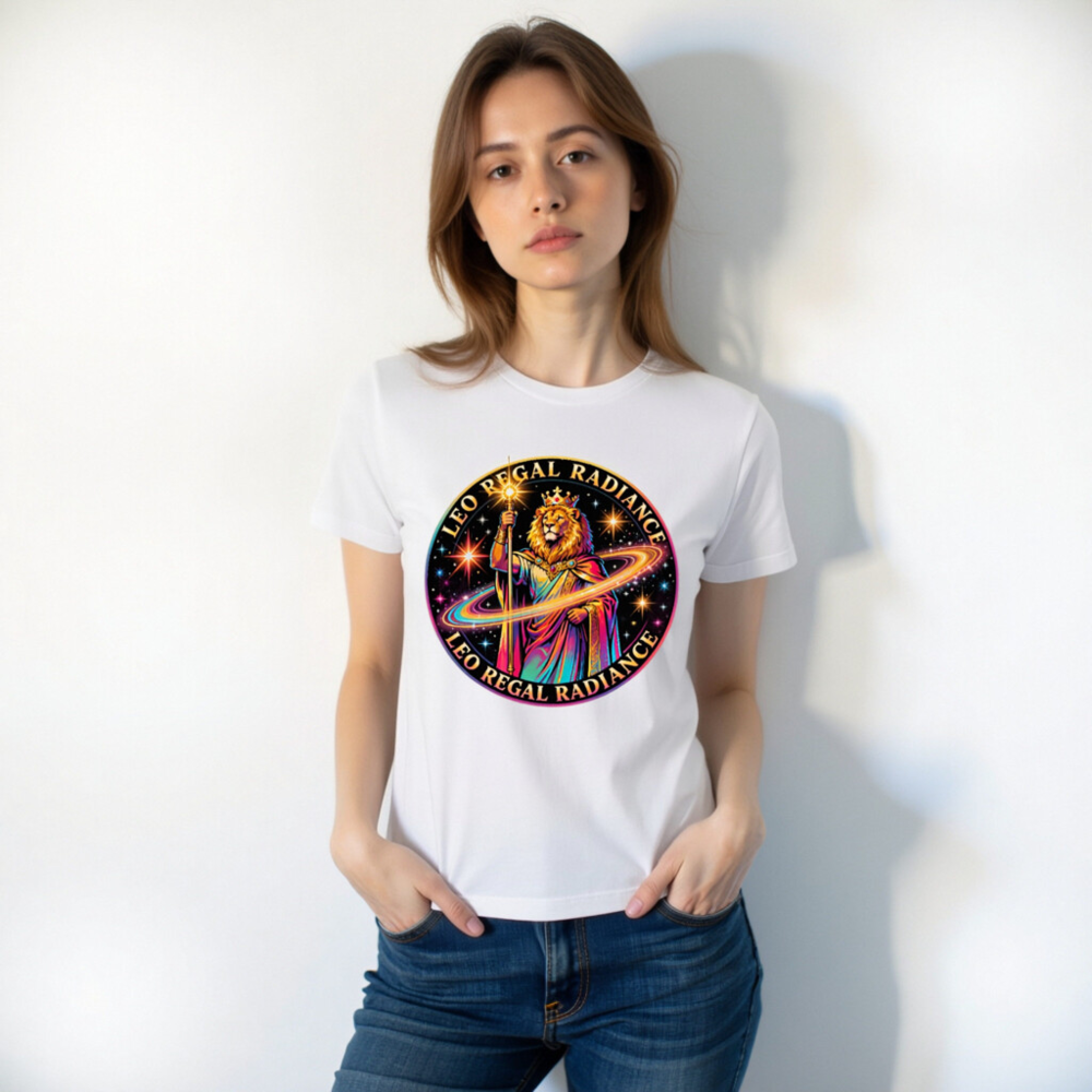Leo Regal Radiance Unisex T-Shirt - Cosmic Lion King Design - Image 10