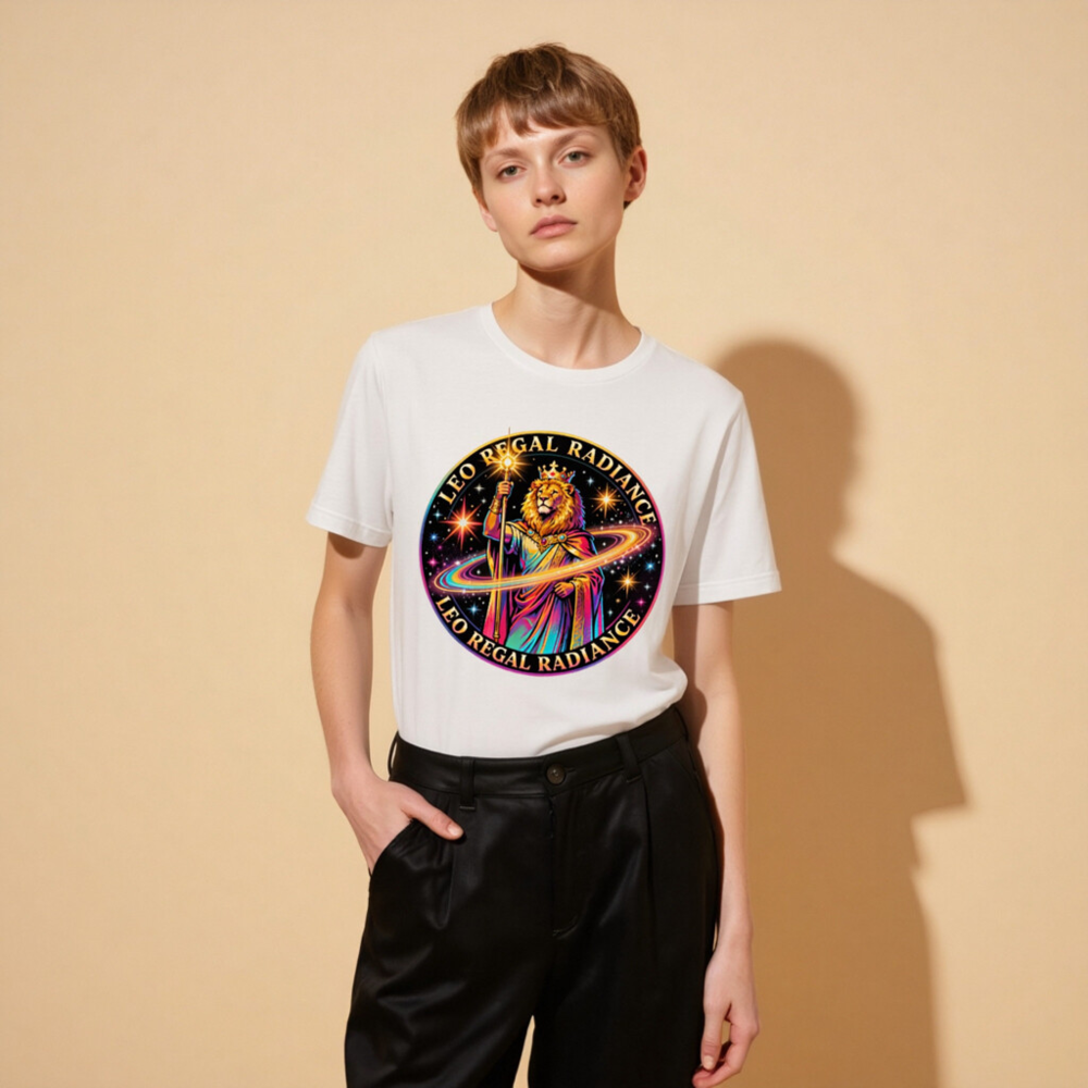 Leo Regal Radiance Unisex T-Shirt - Cosmic Lion King Design - Image 11