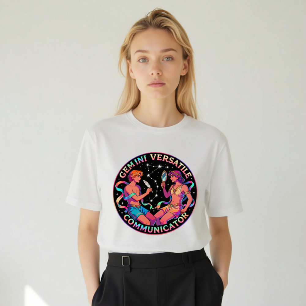Gemini Versatile Communicator Unisex T-Shirt - Cosmic Twin Design - Image 8