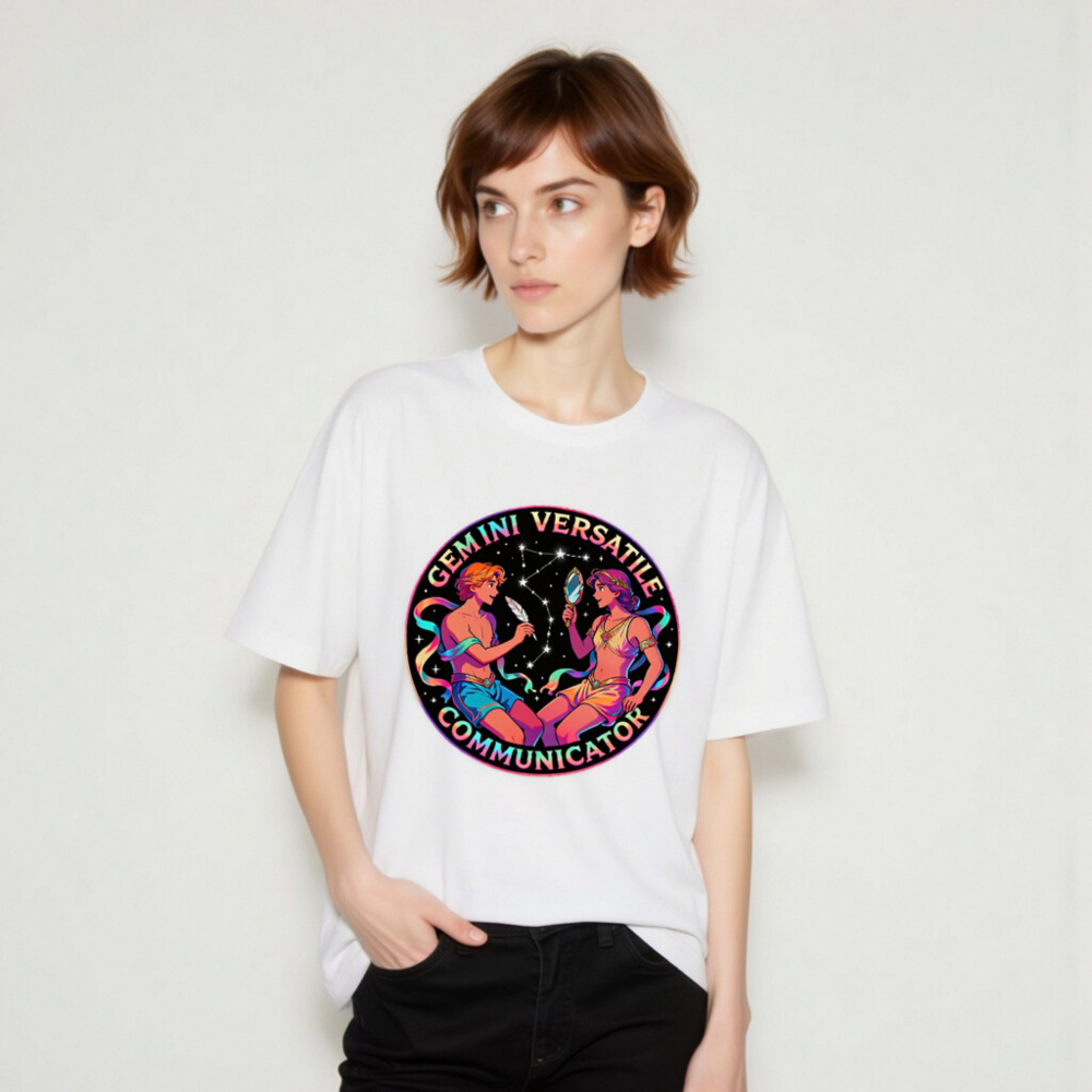 Gemini Versatile Communicator Unisex T-Shirt - Cosmic Twin Design - Image 9
