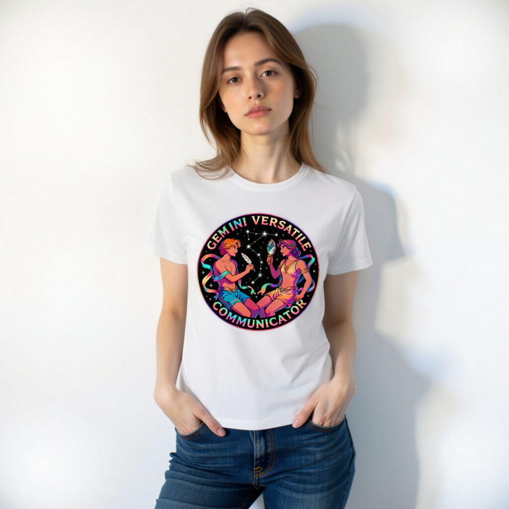 Gemini Versatile Communicator Unisex T-Shirt - Cosmic Twin Design - Image 10