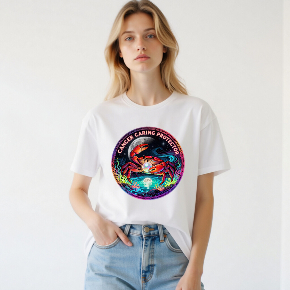 Unisex Cancer Zodiac T-Shirt - 'Cancer Caring Protector' Crab Design - Image 2