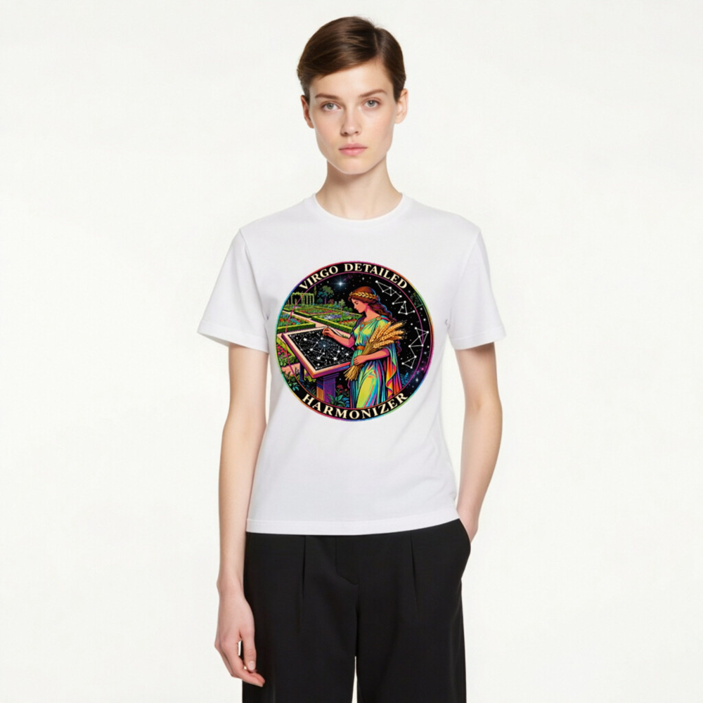 Virgo Detailed Harmonizer Unisex T-Shirt - Rainbow Virgo Goddess Astrology Design - Image 3