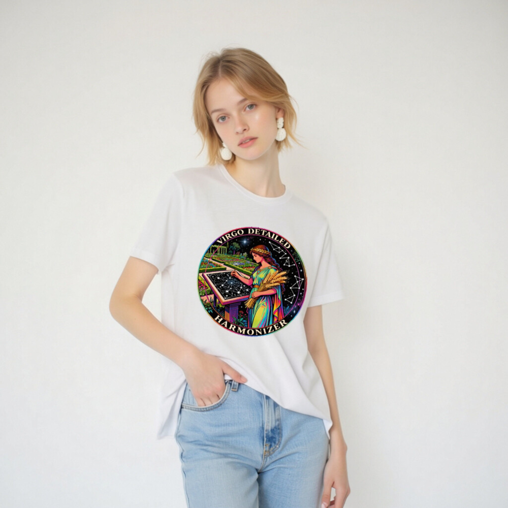Virgo Detailed Harmonizer Unisex T-Shirt - Rainbow Virgo Goddess Astrology Design - Image 4