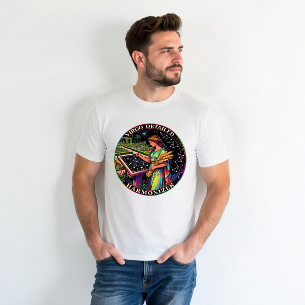 Virgo Detailed Harmonizer Unisex T-Shirt - Rainbow Virgo Goddess Astrology Design - Image 5