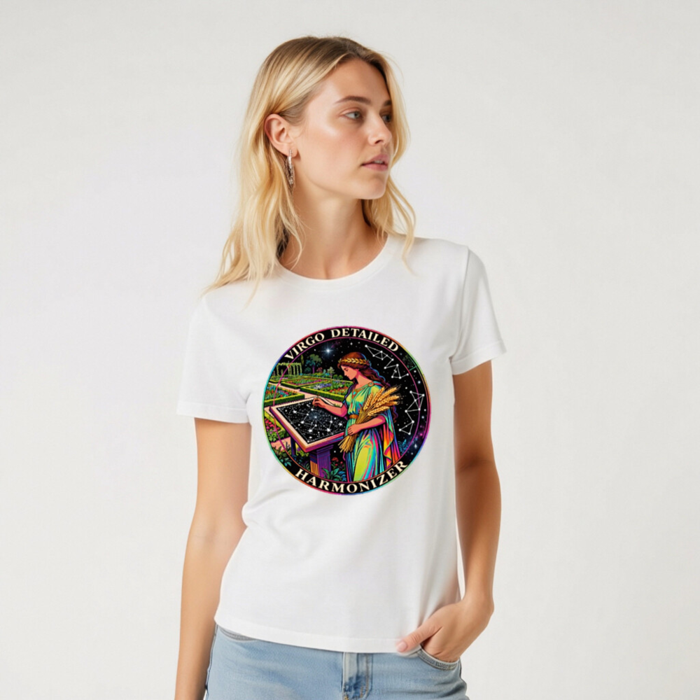 Virgo Detailed Harmonizer Unisex T-Shirt - Rainbow Virgo Goddess Astrology Design - Image 7