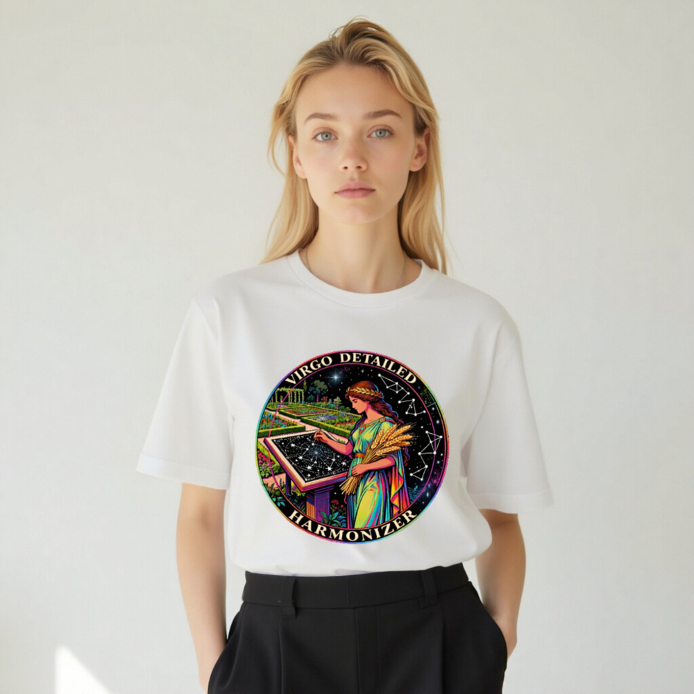 Virgo Detailed Harmonizer Unisex T-Shirt - Rainbow Virgo Goddess Astrology Design - Image 8