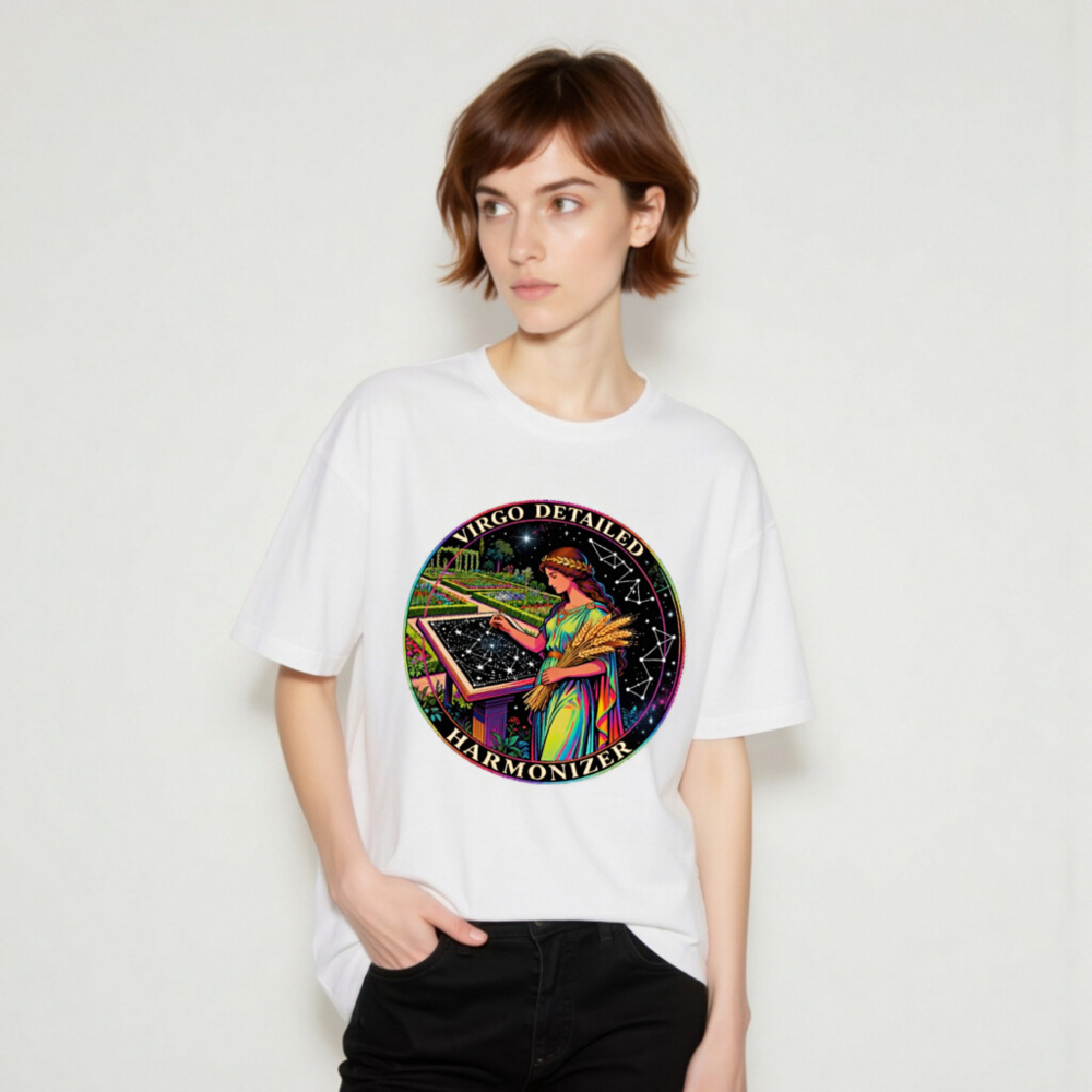 Virgo Detailed Harmonizer Unisex T-Shirt - Rainbow Virgo Goddess Astrology Design - Image 9