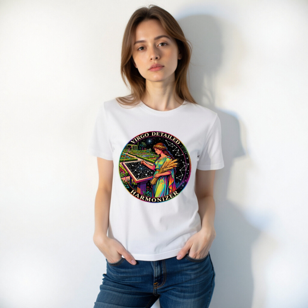 Virgo Detailed Harmonizer Unisex T-Shirt - Rainbow Virgo Goddess Astrology Design - Image 10