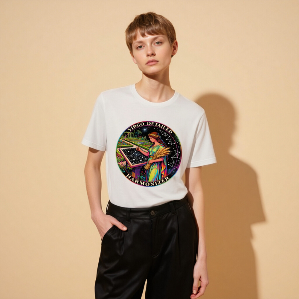 Virgo Detailed Harmonizer Unisex T-Shirt - Rainbow Virgo Goddess Astrology Design - Image 11