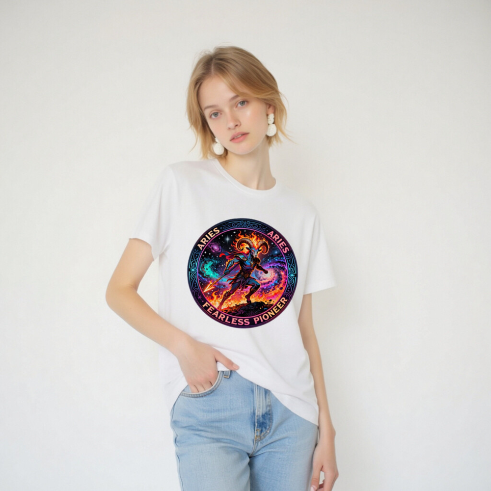 Aries Fearless Pioneer Unisex T-Shirt | Cosmic Ram Warrior Design - Image 3