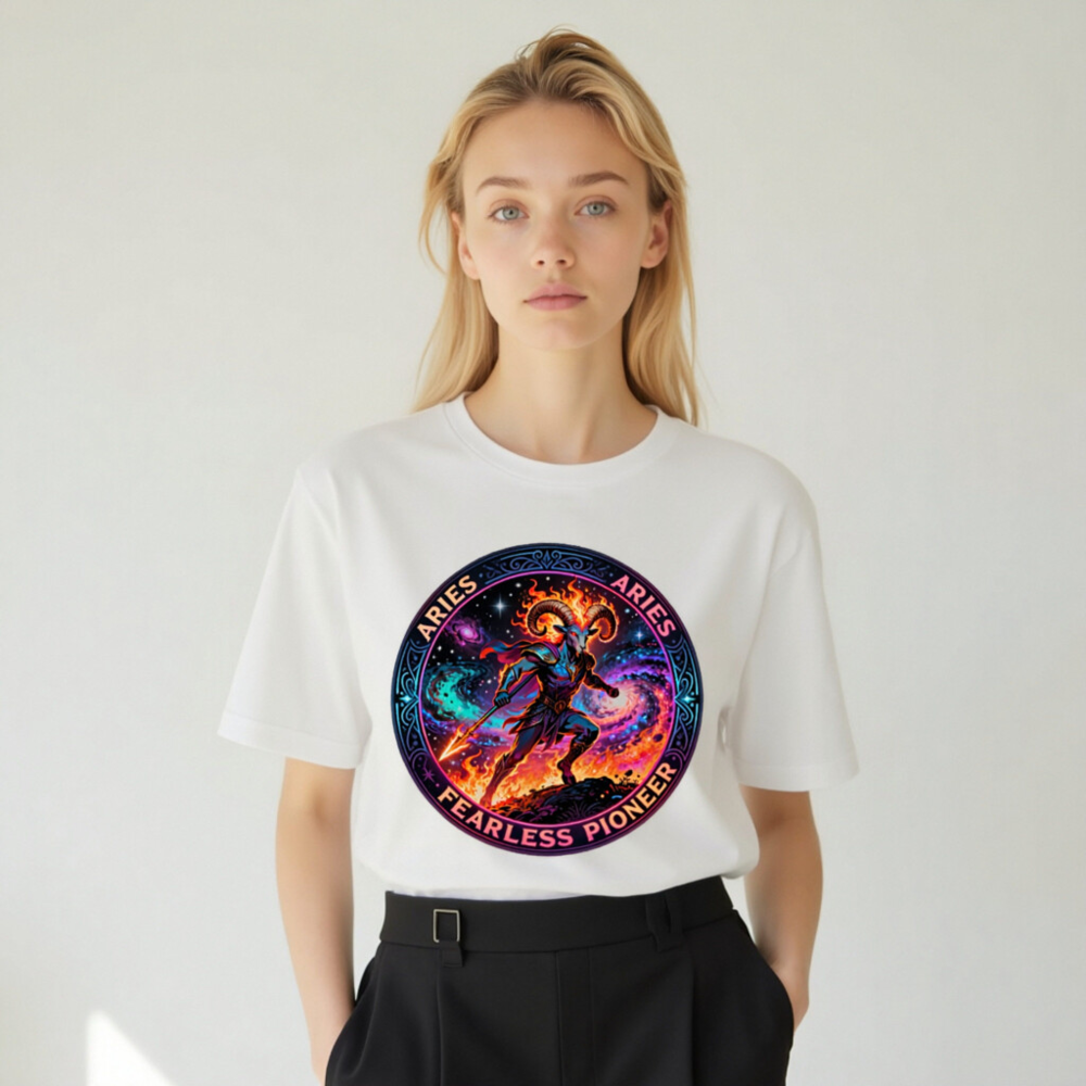 Aries Fearless Pioneer Unisex T-Shirt | Cosmic Ram Warrior Design - Image 7
