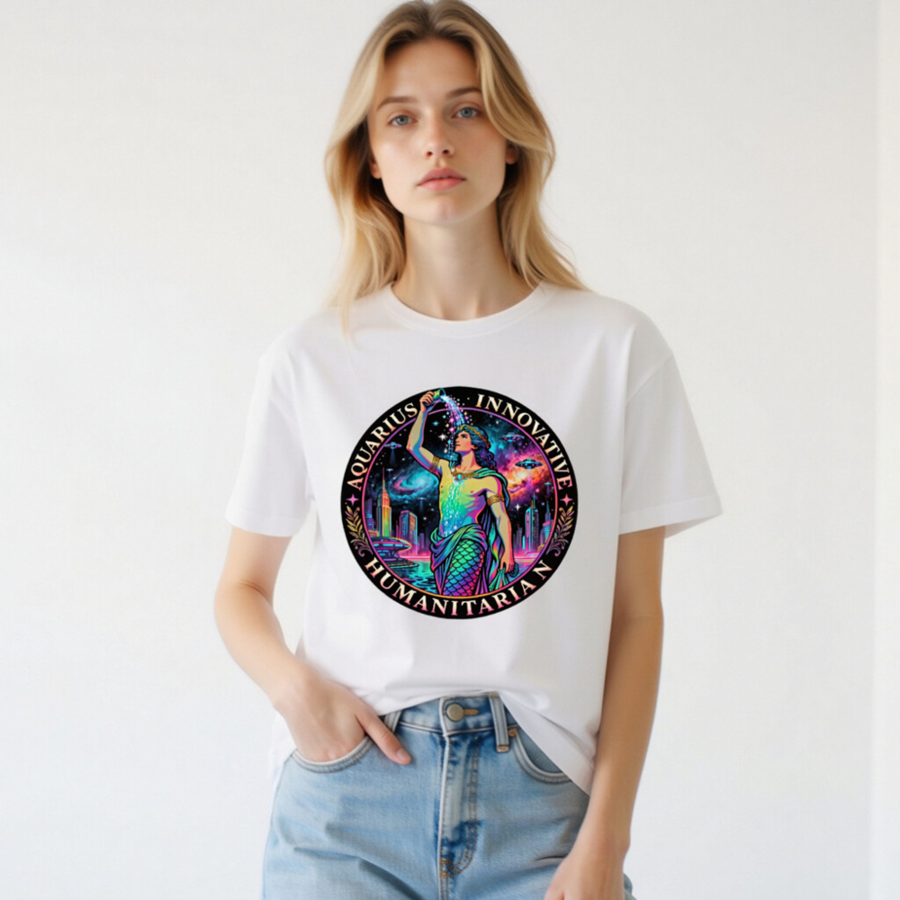 Unisex Aquarius T-Shirt - Innovative Humanitarian Design, Rainbow Mermaid Art - Image 2