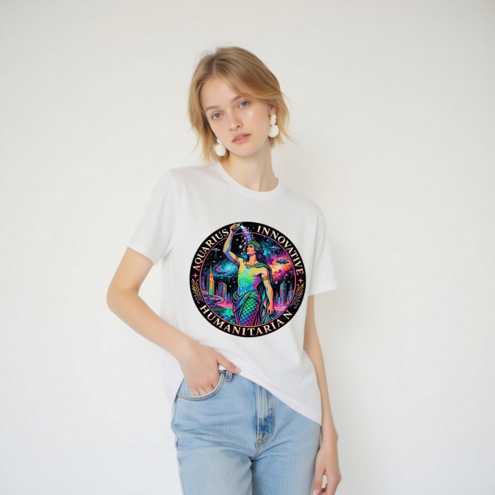 Unisex Aquarius T-Shirt - Innovative Humanitarian Design, Rainbow Mermaid Art - Image 4
