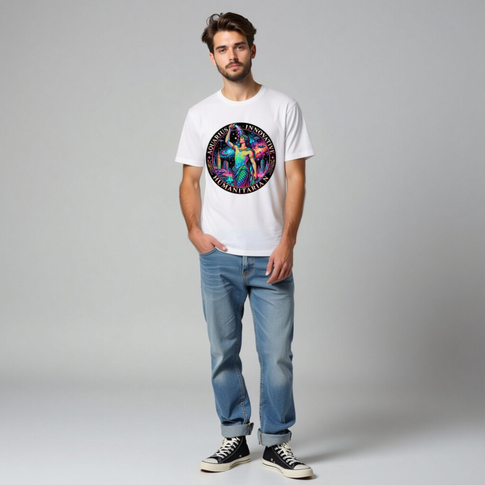 Unisex Aquarius T-Shirt - Innovative Humanitarian Design, Rainbow Mermaid Art - Image 6