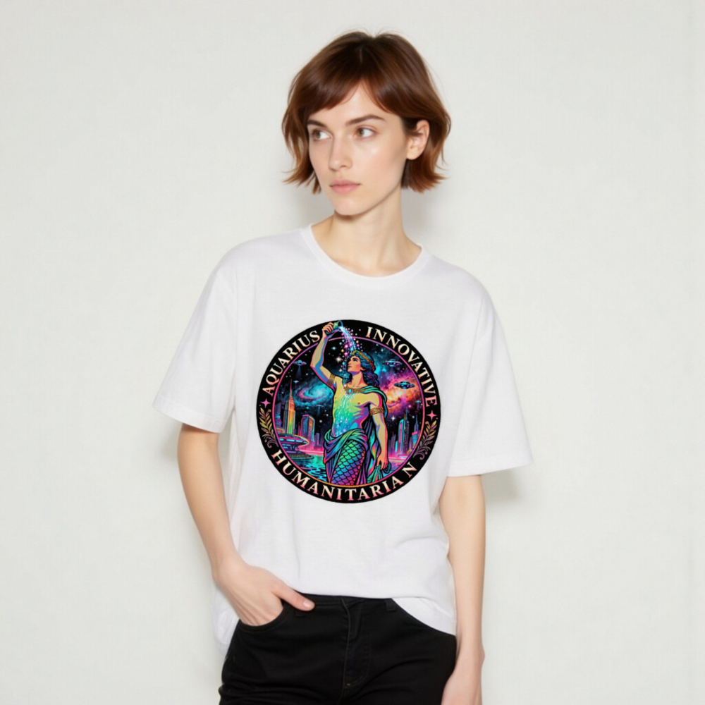 Unisex Aquarius T-Shirt - Innovative Humanitarian Design, Rainbow Mermaid Art - Image 9