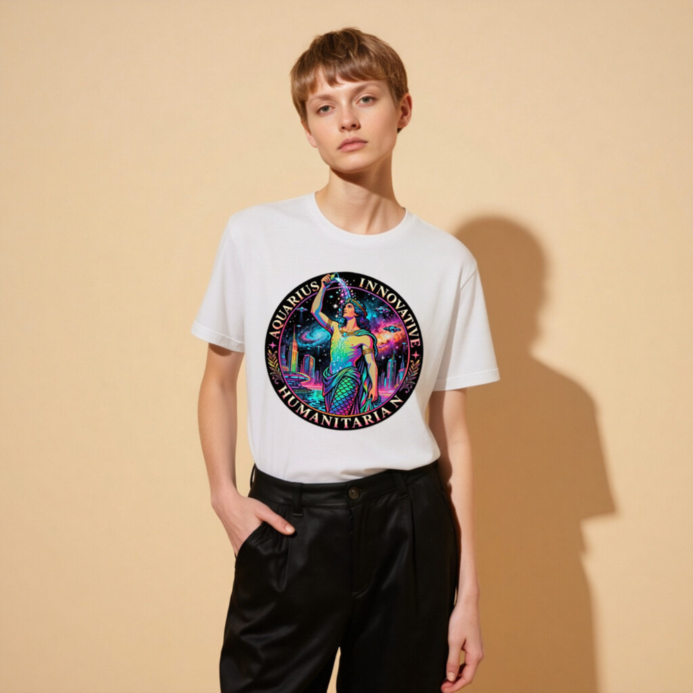 Unisex Aquarius T-Shirt - Innovative Humanitarian Design, Rainbow Mermaid Art - Image 11