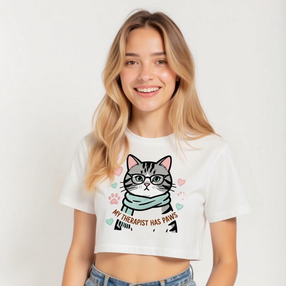Women's Crop Top - My Therapist Has Paws Cat Graphic Tee - Image 4