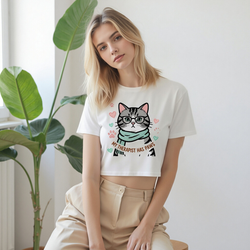 Women's Crop Top - My Therapist Has Paws Cat Graphic Tee - Image 7