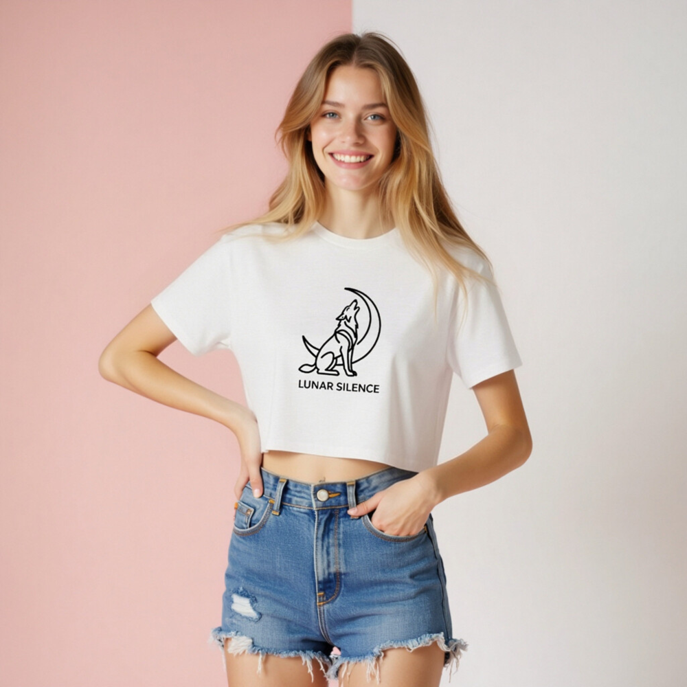 Women's Crop Top - Lunar Silence Wolf Moon Design - Image 6