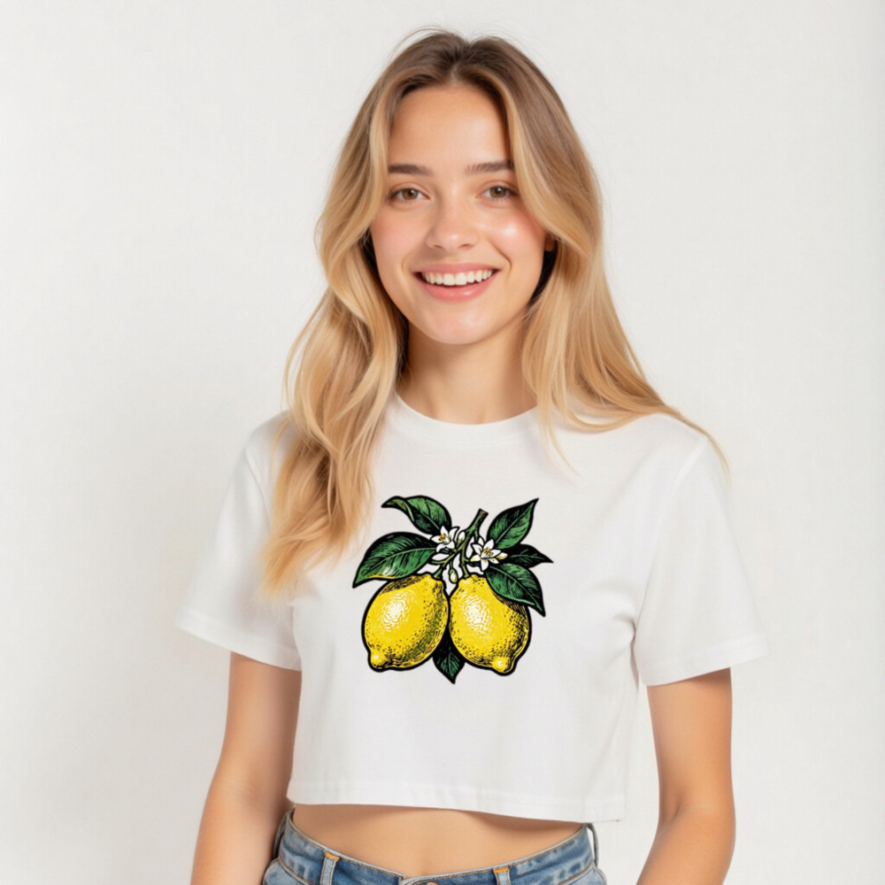 Women's Lemon Crop Top | Yellow Citrus Graphic Tee - Image 4