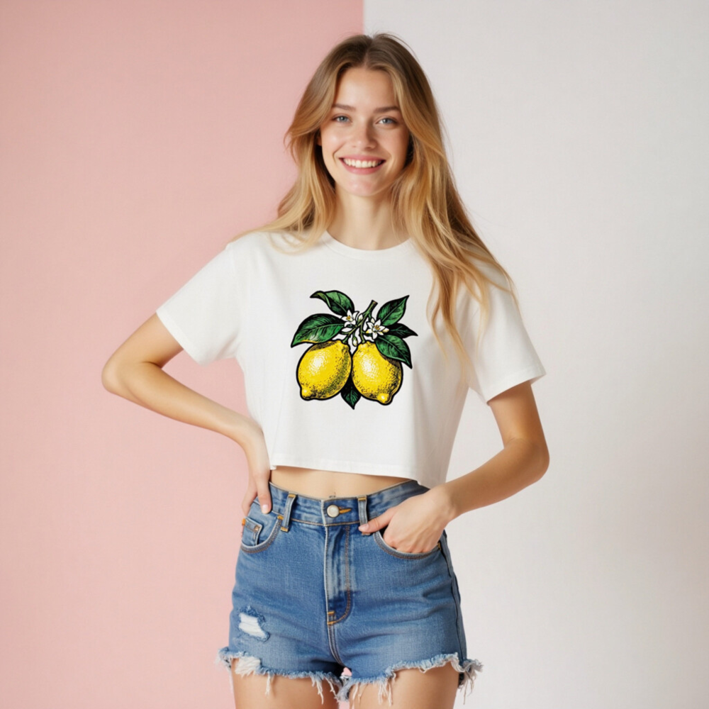 Women's Lemon Crop Top | Yellow Citrus Graphic Tee - Image 6
