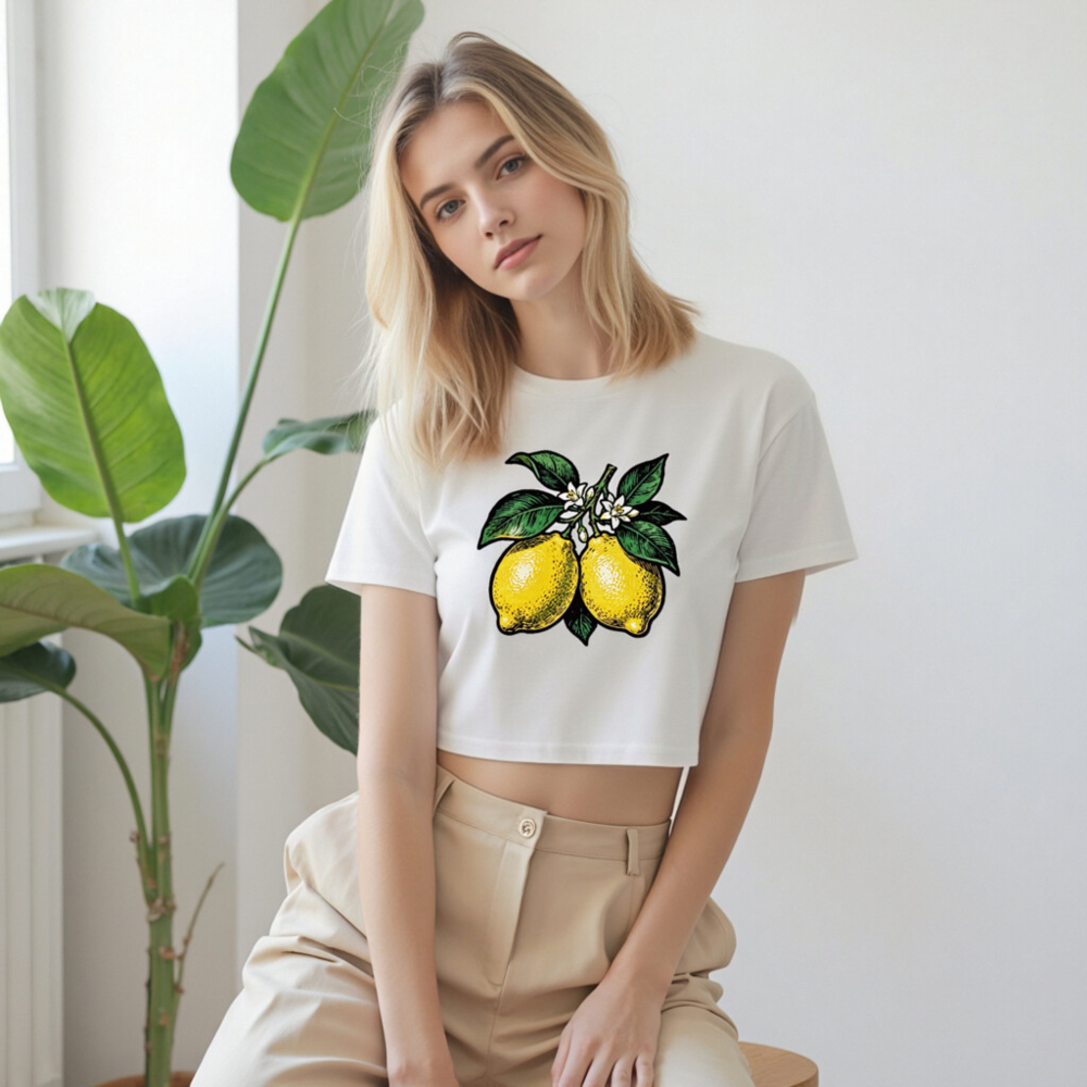 Women's Lemon Crop Top | Yellow Citrus Graphic Tee - Image 7