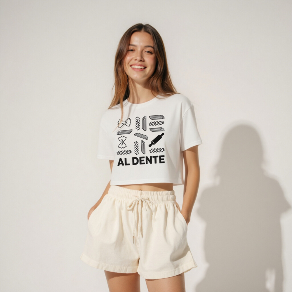 Women's Crop Top - Al Dente Pasta Design, Comfort Fit, Casual Style - Image 3