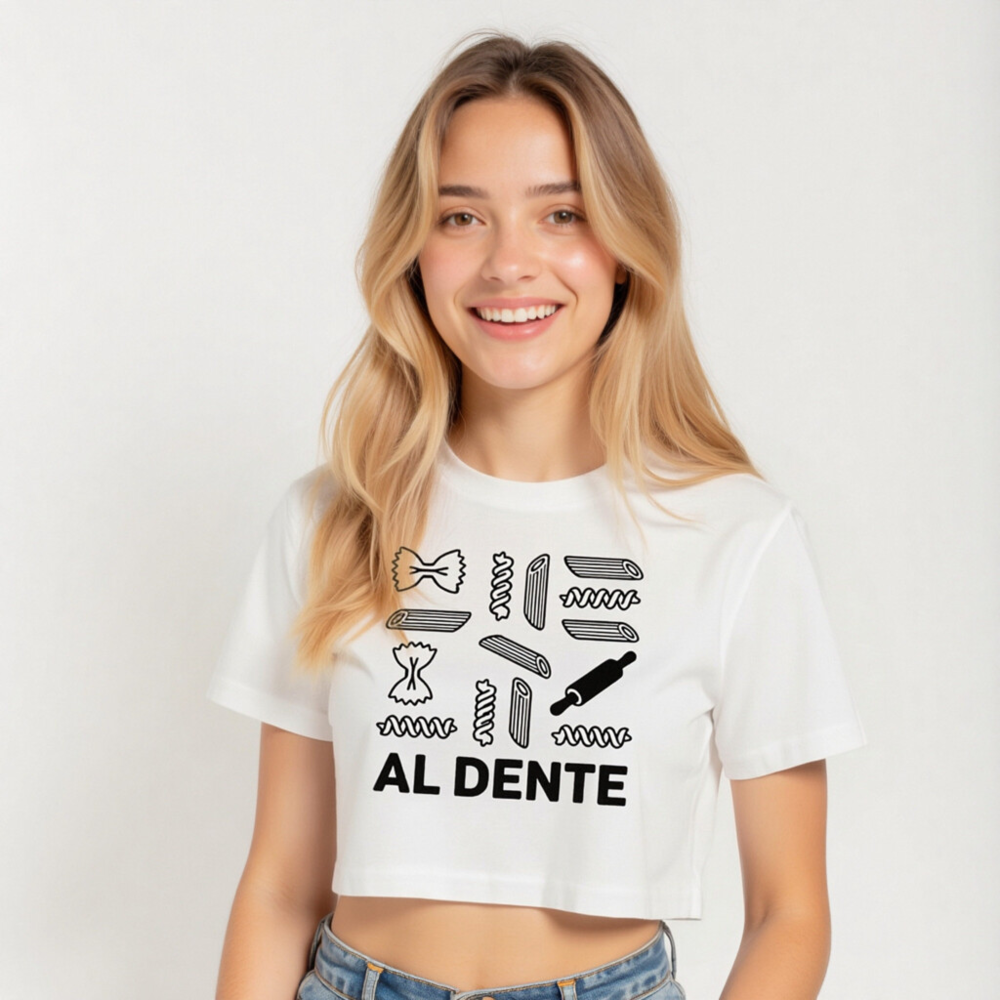 Women's Crop Top - Al Dente Pasta Design, Comfort Fit, Casual Style - Image 4
