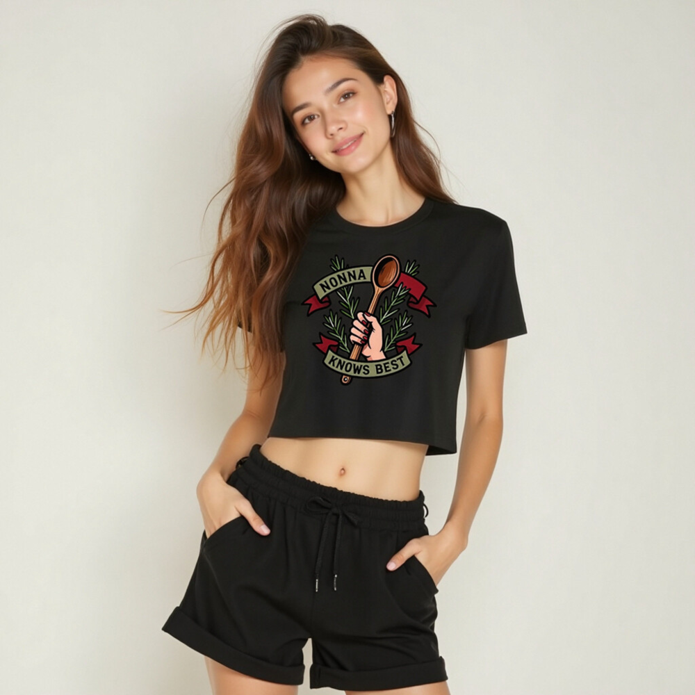 Nonna Knows Best Women's Crop Top - Rosemary & Wooden Spoon Design - Image 5