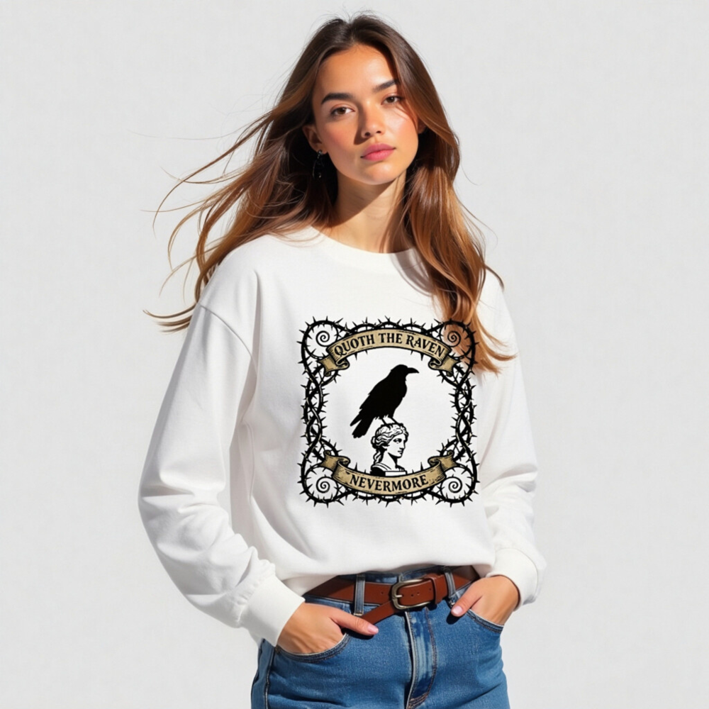 Quoth the Raven Nevermore Long Sleeve Tee - Unisex Gothic Rave Design - Image 3