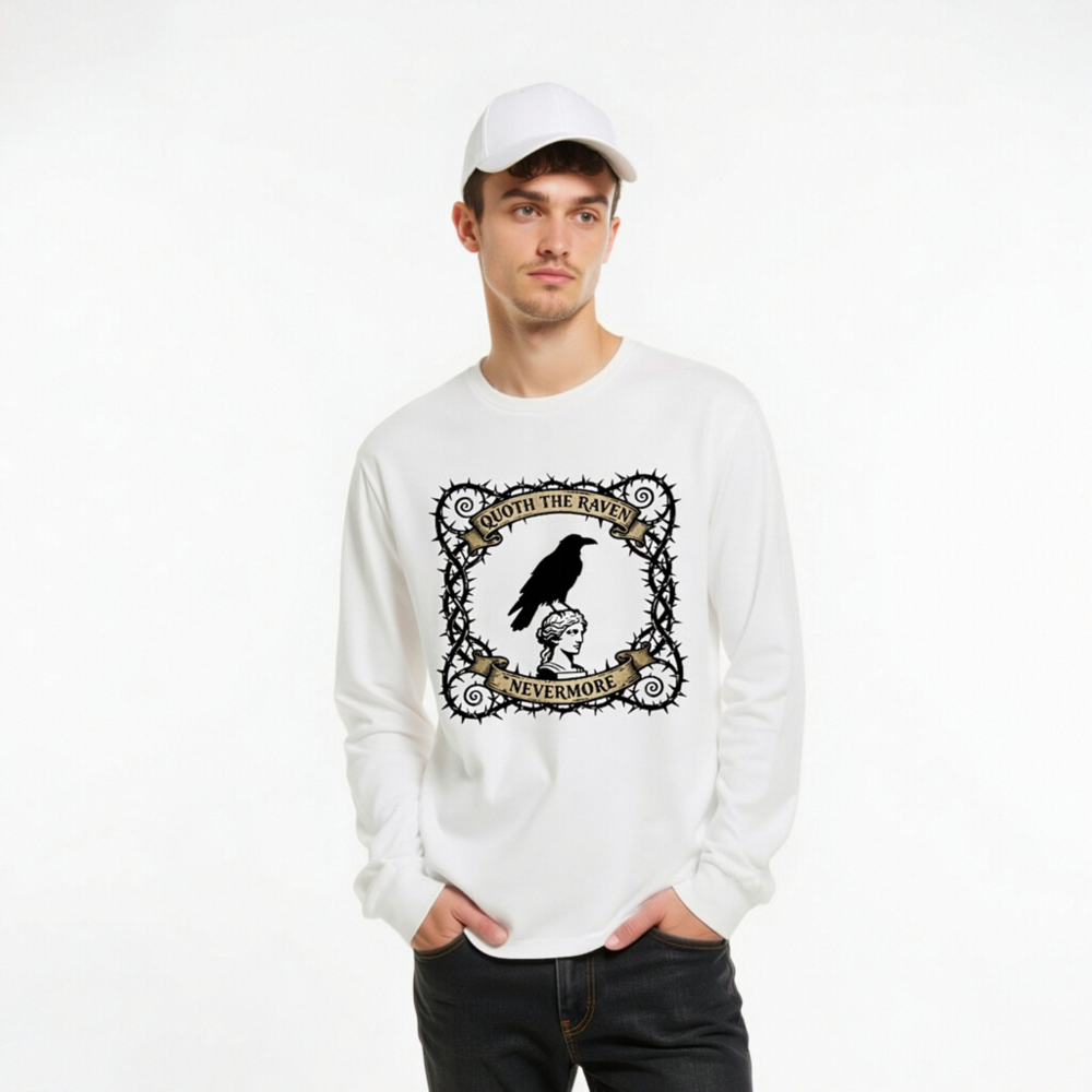 Quoth the Raven Nevermore Long Sleeve Tee - Unisex Gothic Rave Design - Image 6