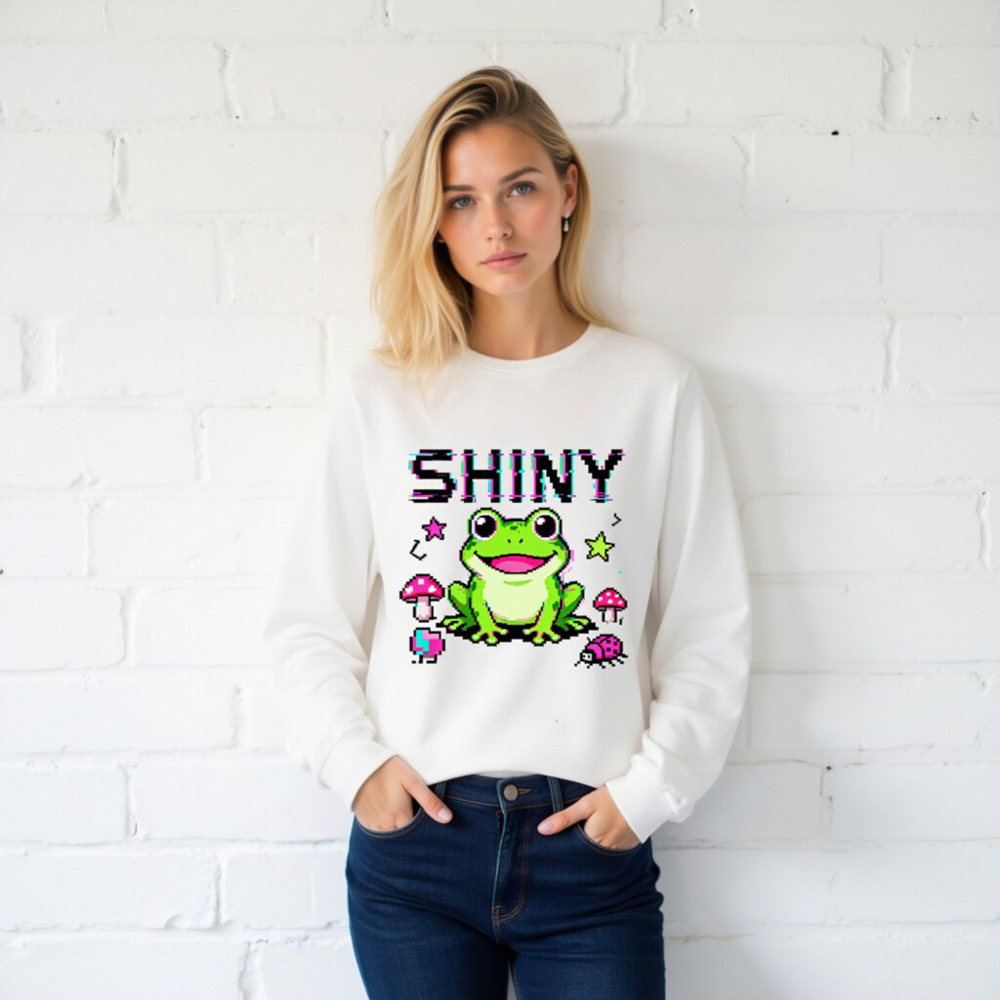 Shiny Frog Pixel Art Unisex Long Sleeve Tee - Cute Green Amphibian Design - Image 2