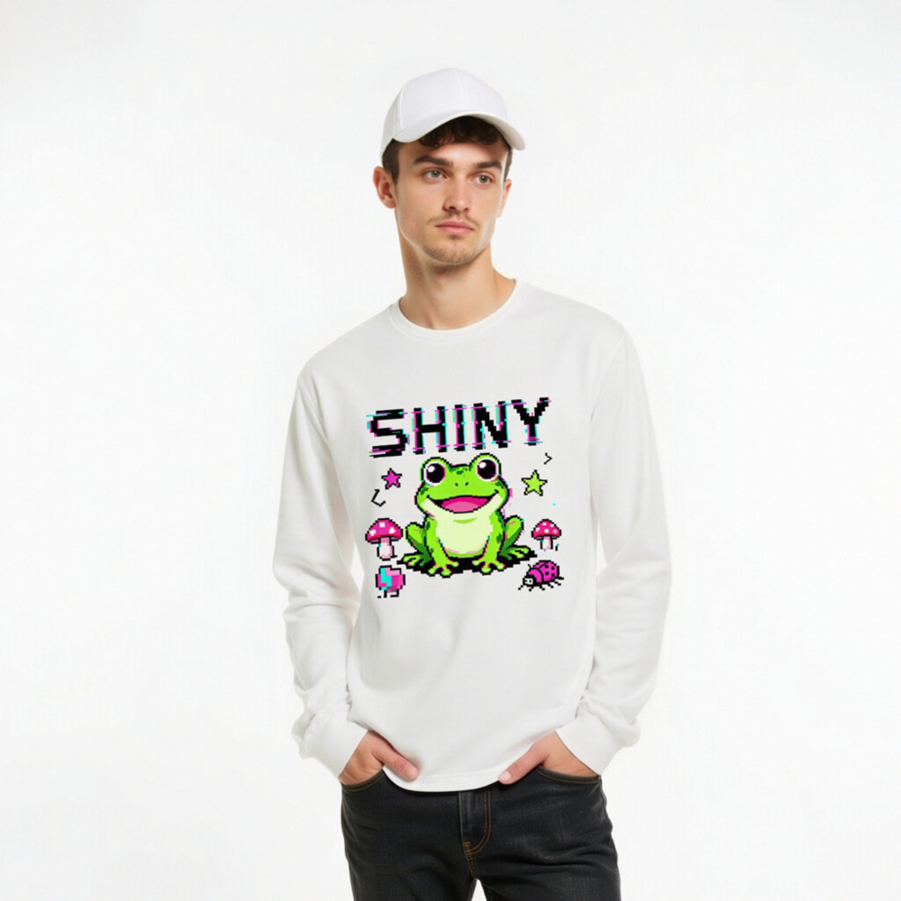 Shiny Frog Pixel Art Unisex Long Sleeve Tee - Cute Green Amphibian Design - Image 6