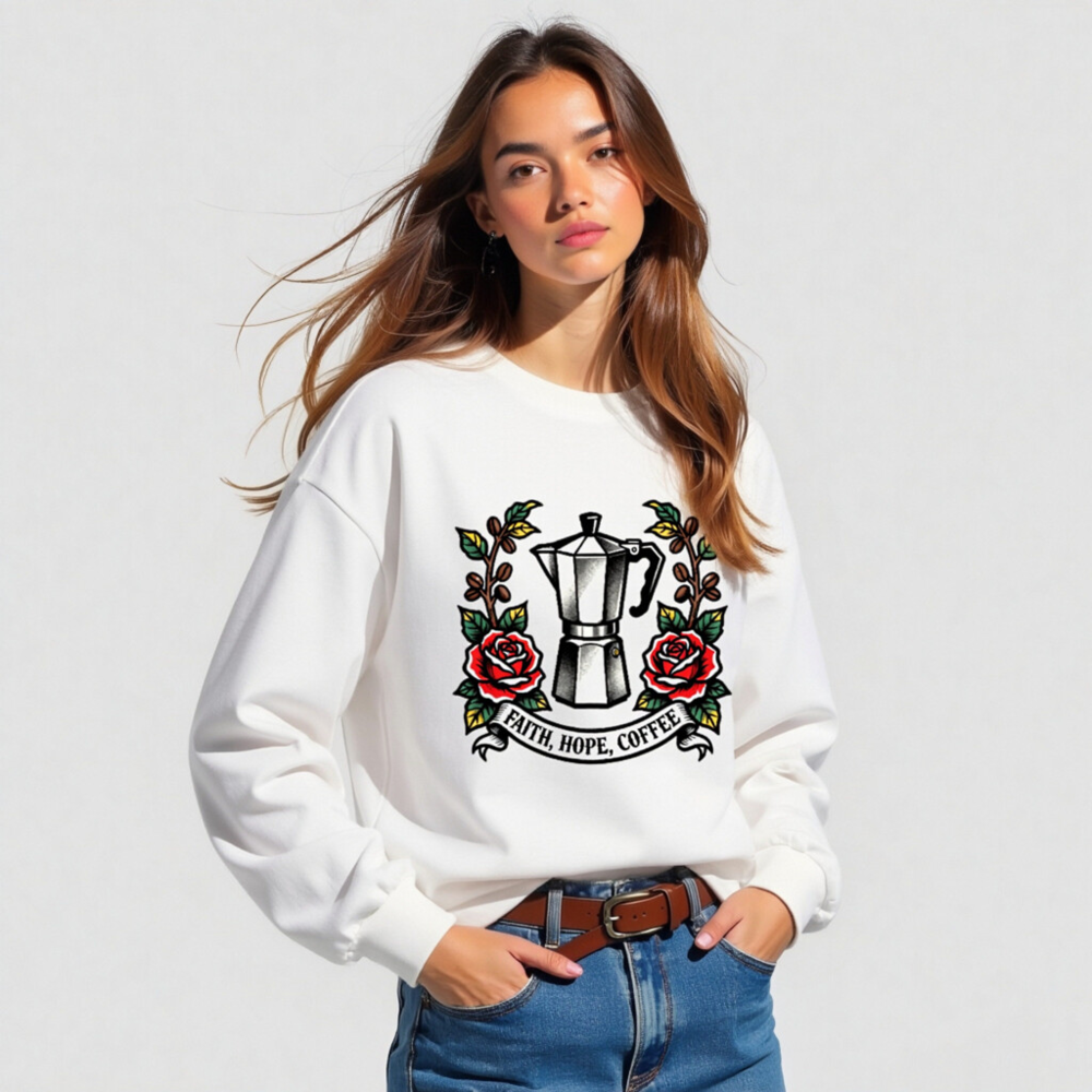 Faith, Hope, Coffee Moka Pot Long Sleeve Tee - Unisex Classic Fit - Image 3