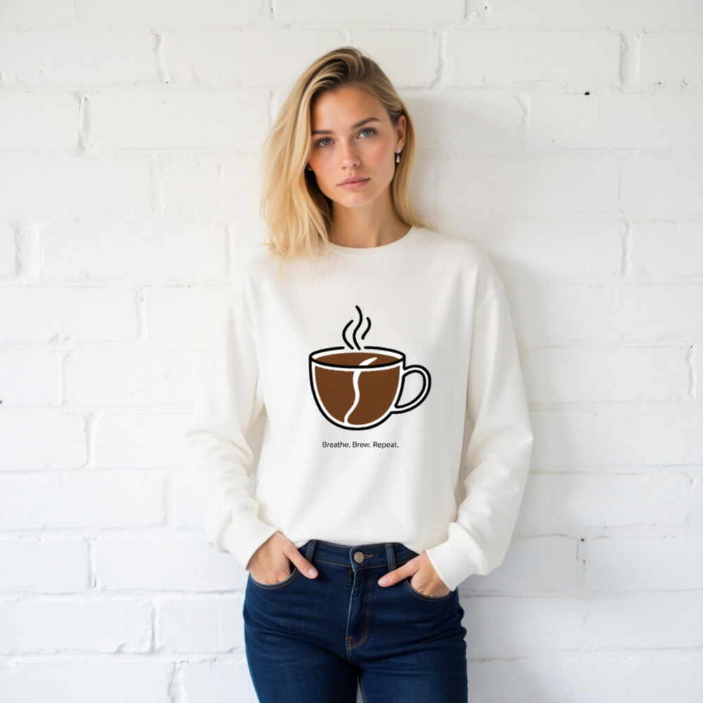 Unisex Long Sleeve Tee - Breathe. Brew. Repeat. Coffee Mug Design - Image 2