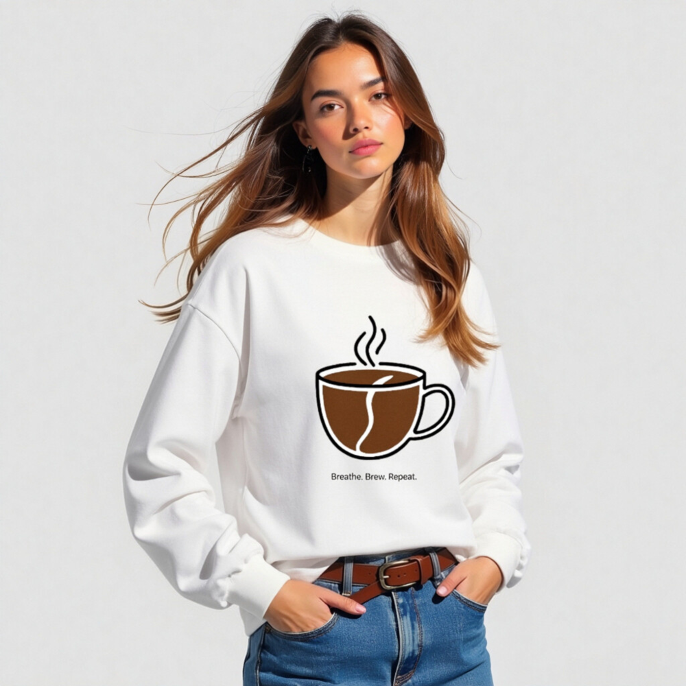 Unisex Long Sleeve Tee - Breathe. Brew. Repeat. Coffee Mug Design - Image 3