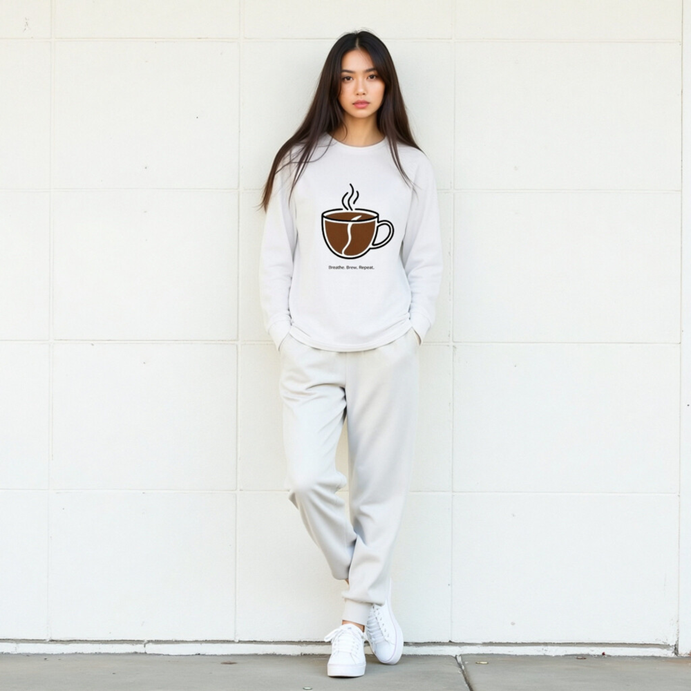 Unisex Long Sleeve Tee - Breathe. Brew. Repeat. Coffee Mug Design - Image 4