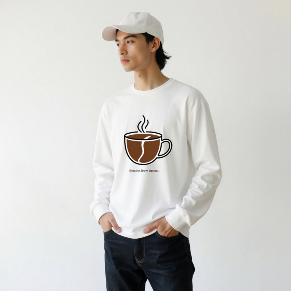 Unisex Long Sleeve Tee - Breathe. Brew. Repeat. Coffee Mug Design - Image 5