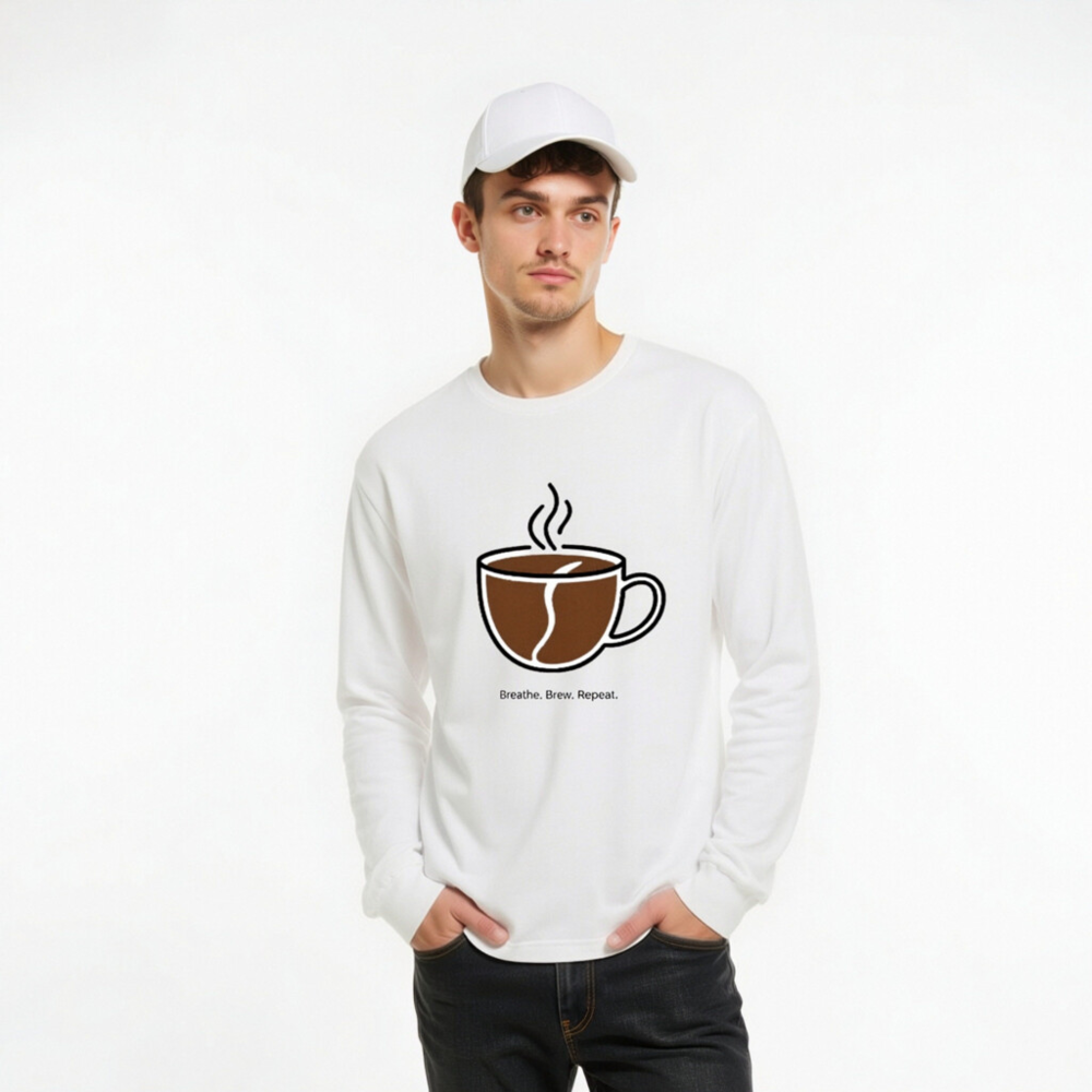 Unisex Long Sleeve Tee - Breathe. Brew. Repeat. Coffee Mug Design - Image 6