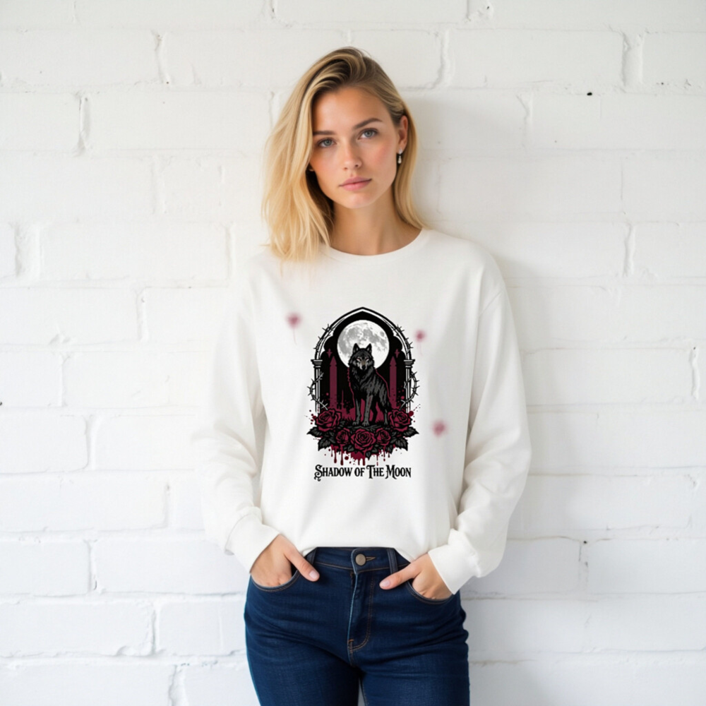 Shadow of the Moon Wolf Long Sleeve Tee - Gothic Unisex T-Shirt - Image 2