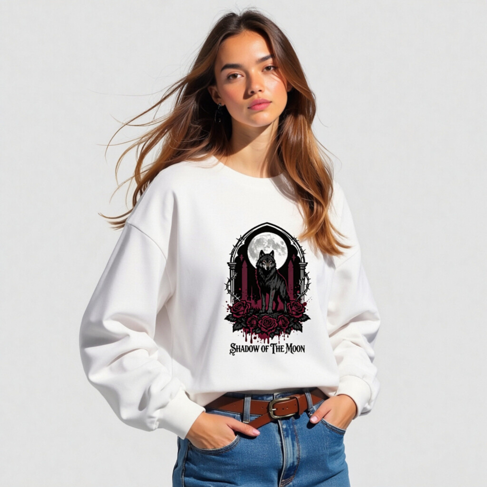 Shadow of the Moon Wolf Long Sleeve Tee - Gothic Unisex T-Shirt - Image 3
