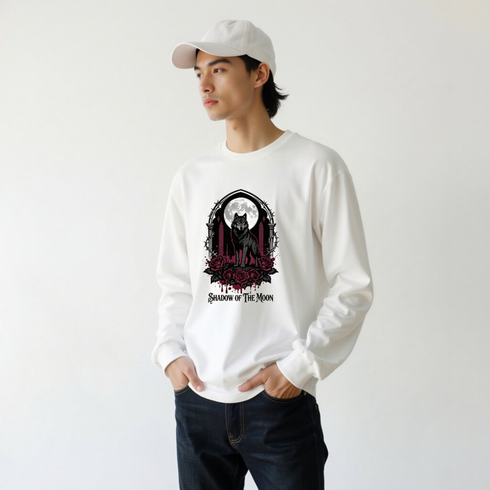 Shadow of the Moon Wolf Long Sleeve Tee - Gothic Unisex T-Shirt - Image 5
