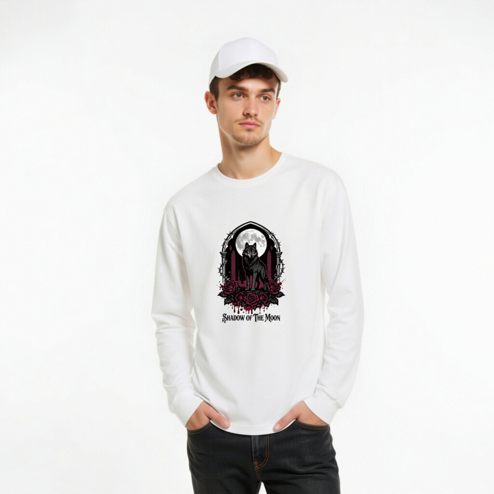 Shadow of the Moon Wolf Long Sleeve Tee - Gothic Unisex T-Shirt - Image 6