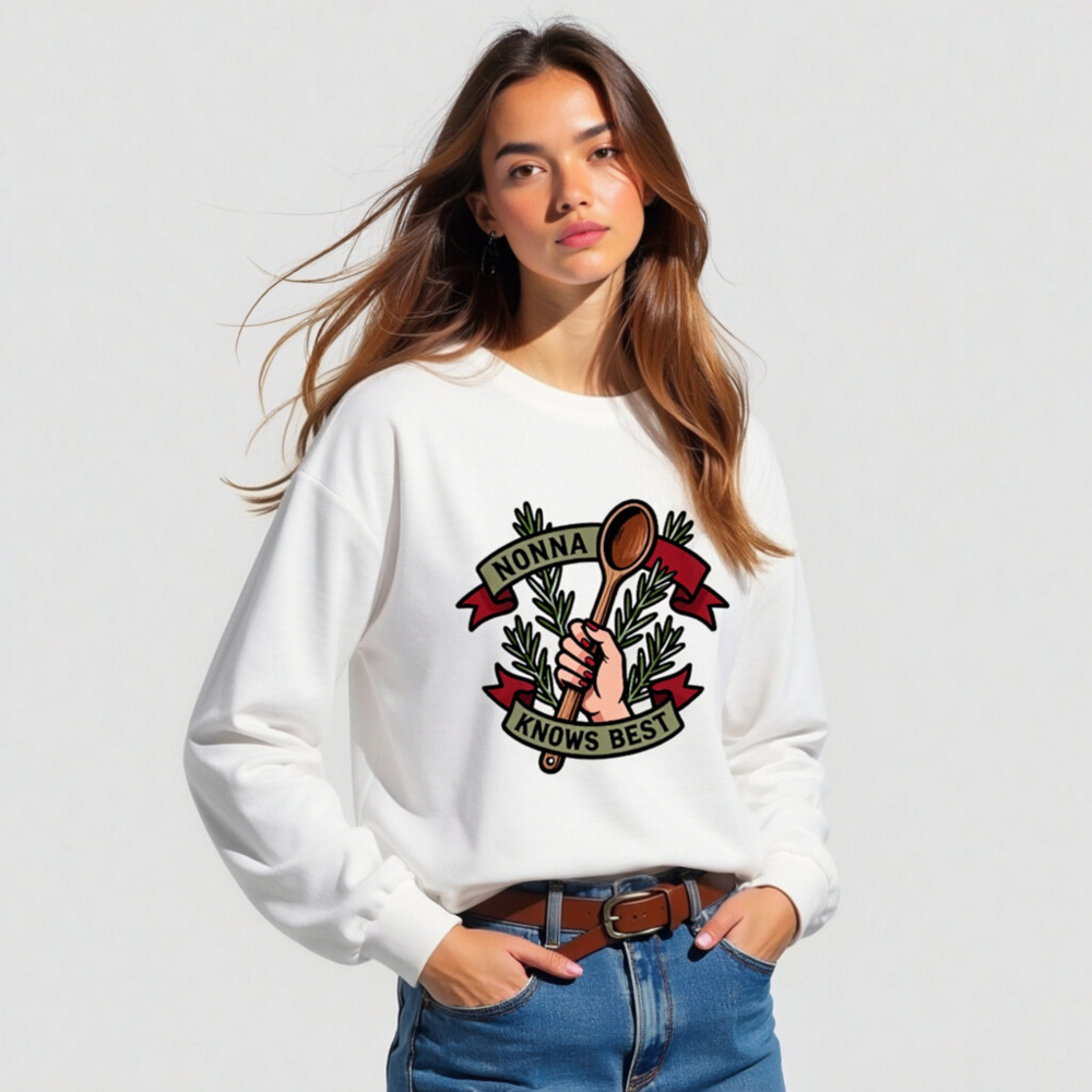 Nonna Knows Best Long Sleeve Tee - Unisex Wood Spoon Rosemary Design - Image 3